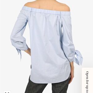 Tibi Blue 3/4 Sleeve Button Down Shirt with Tie Front